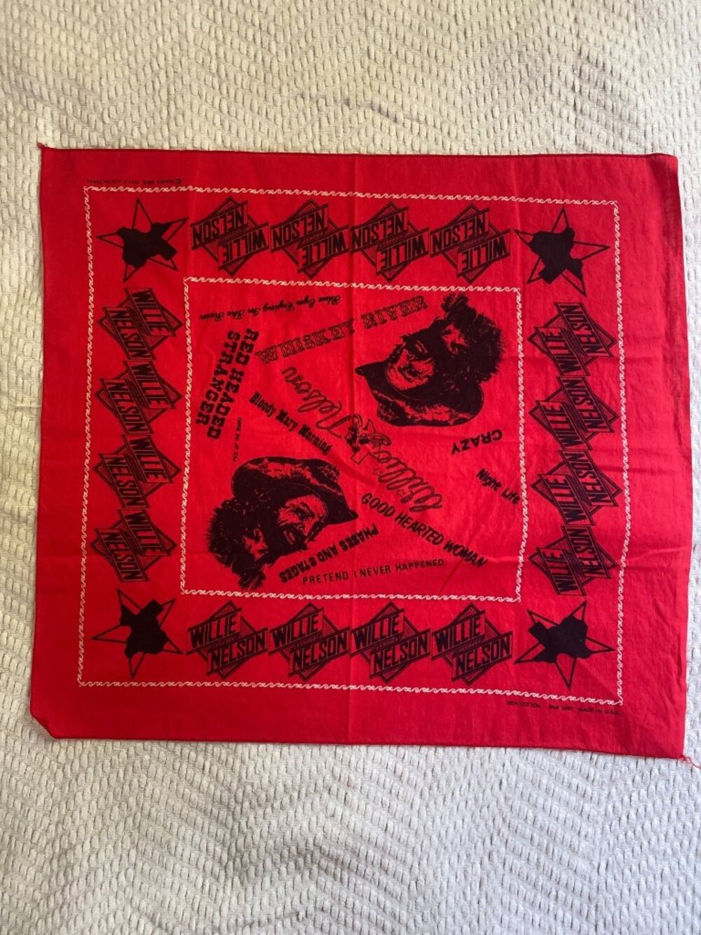 Rare Collectible Willie Nelson 1977 Red Bandana With Song Titles by Frank Bros.